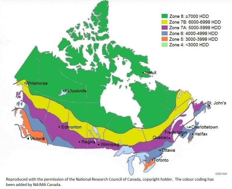 Figure 2: Climate zones on a map of Canada by the National Research Council of Canada.